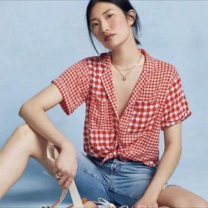 Maeve Red & White Checkered Camp Shirt